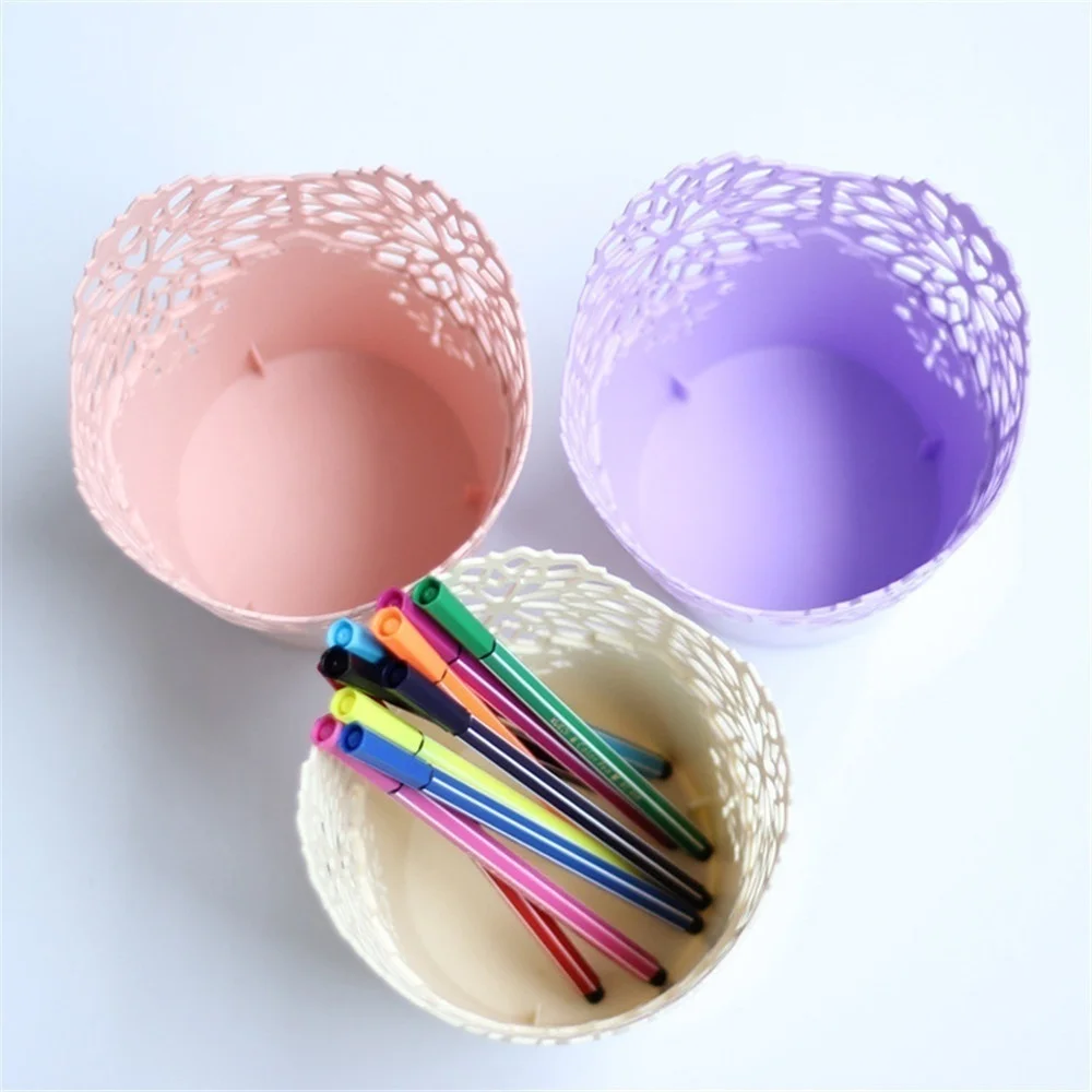 1Psc Color Newest Lace Hollow Out Makeup Brush Pen Storage Holder Desk Organizer Flower Vase Pot