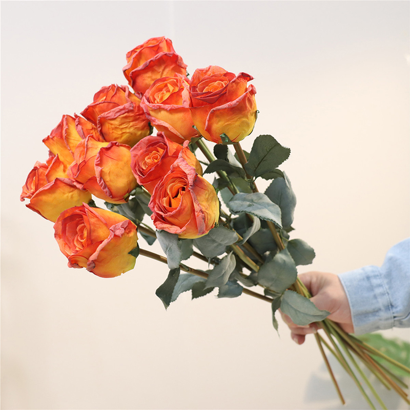 5pcs 58cm Artificial Burnt Edge Rose Buds outdoors Wedding Home Decoration Ornaments Photography Props Table Decoration
