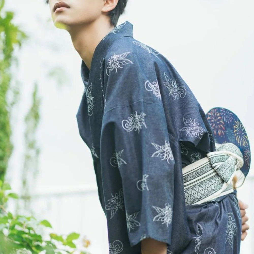 Japanese Men's Traditional Bathrobe Samurai Suit Summer Festival Cosplay Dragon Cloud Pattern Not Easy To Wrinkle Kimono Suit