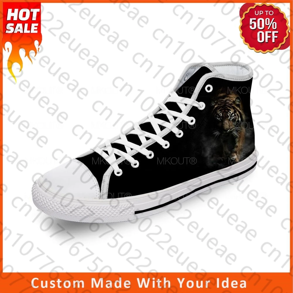 Animal 3D Tiger Head Cool Funny White Cloth Fashion 3D Print High Top Scarpe Di Tela Uomo Donna Sneakers Leggere E Traspiranti