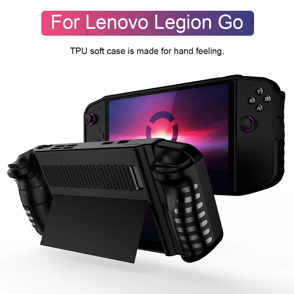 레노버 Legion Go 게임 콘솔용 보호 커버, TPU 케이스, 스탠드 포함, 부드러운 전신 스킨 스크린, 보호대 강화 필름 세트