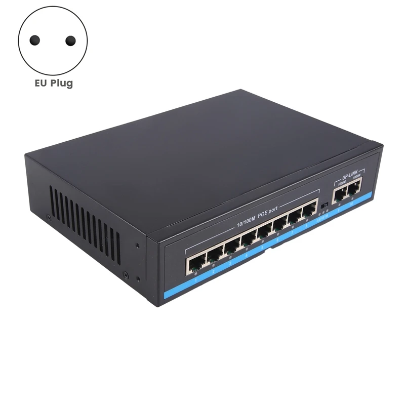 POE Switch POE Switch Metal 10 Port 100Mbps Ethernet Smart Support Network For Camera Wireless EU Plug