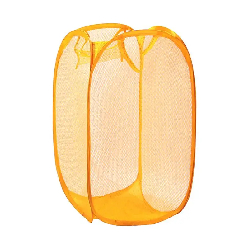 1pc Yellow Laundry Basket Buggy Bag Foldable Japanese Color Net Laundry Basket Debris Storage Clothing Storage