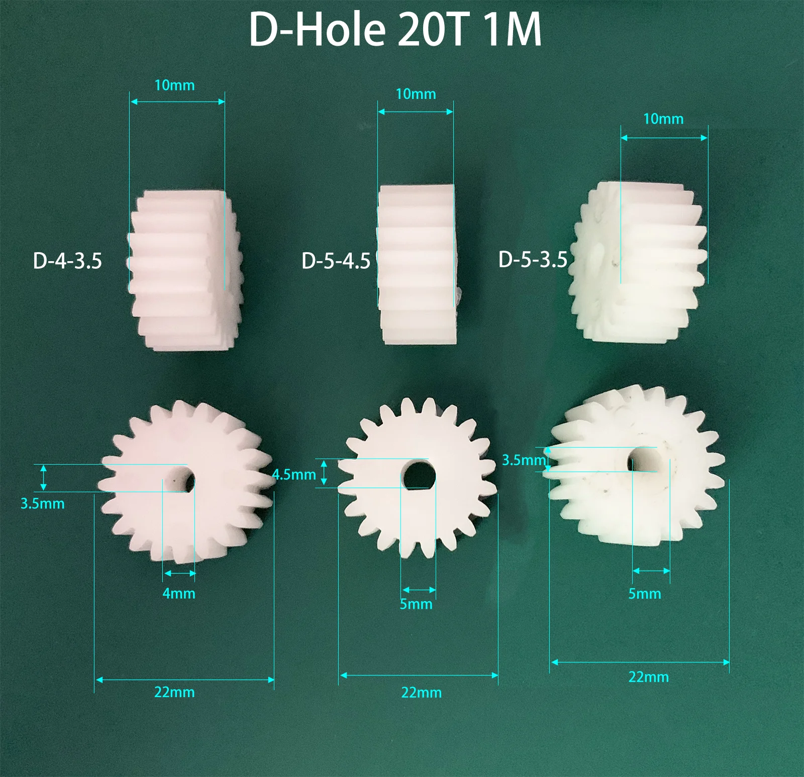 D Shape Profiled Hole 20T 1M Spur Gear 20 Dentes OD=22mm POM Plastic Cog-wheel DIY Repair Parts
