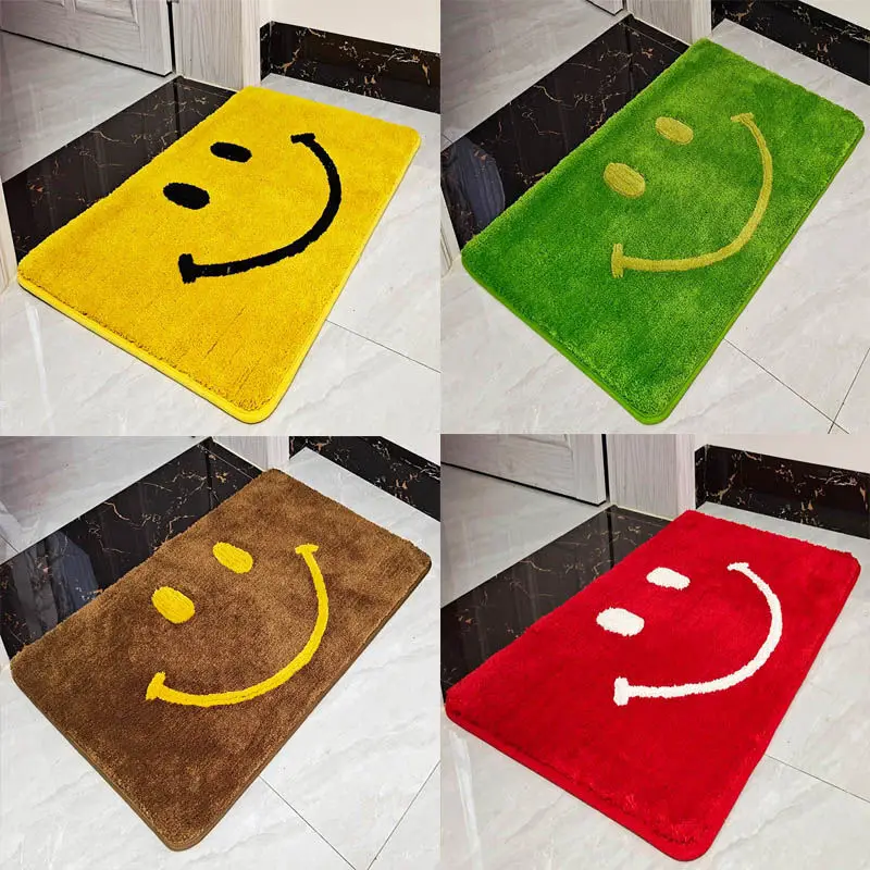 

New Cartoon Carpet Tpr Anti-slip Door Mat Kitchen Pad Bathroom Bath Rugs Door Absorbent Smile Face Plush Soft Non-slip Kids Mat