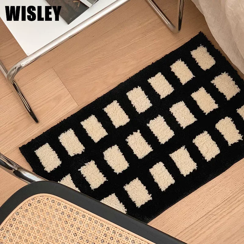 

Tufting Chessboard Rug,black White Plaid Small Rugs for Bedroom,Fluffy Soft Floor Mat,non-slip Water Absorbent Bath Mats Doormat
