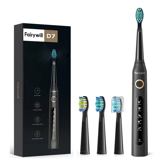 Fairywill Electric Sonic Toothbrush USB Charge FW-507 Rechargeable Waterproof Electronic Tooth Brushes Replacement Heads Adult 1