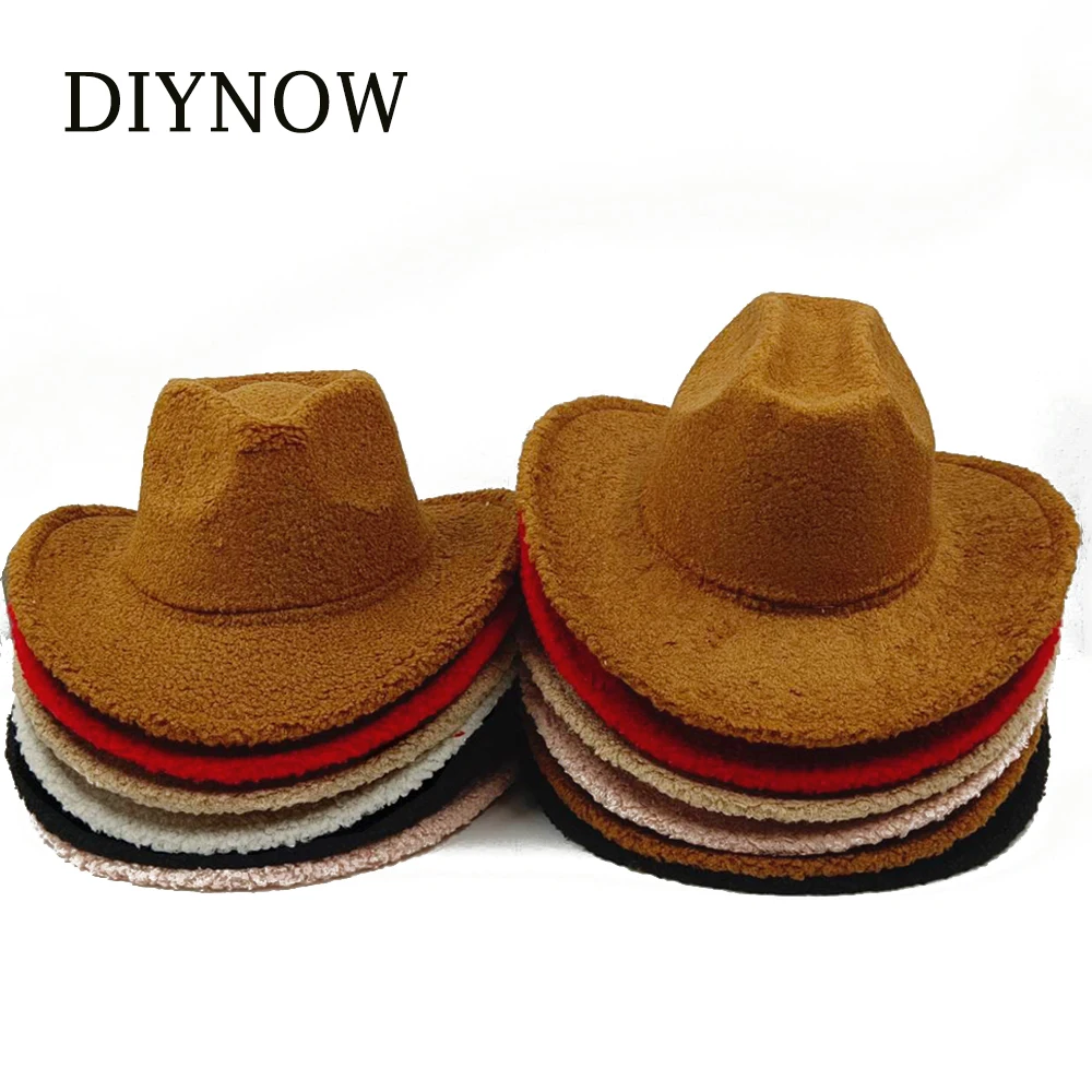 

Lamb Hair Western Cowboy Hat Plush Fedora Hat for Women Men Vintage Cowgirl Cloche Jazz Hat Autumn Winter Fashion Travel Hat