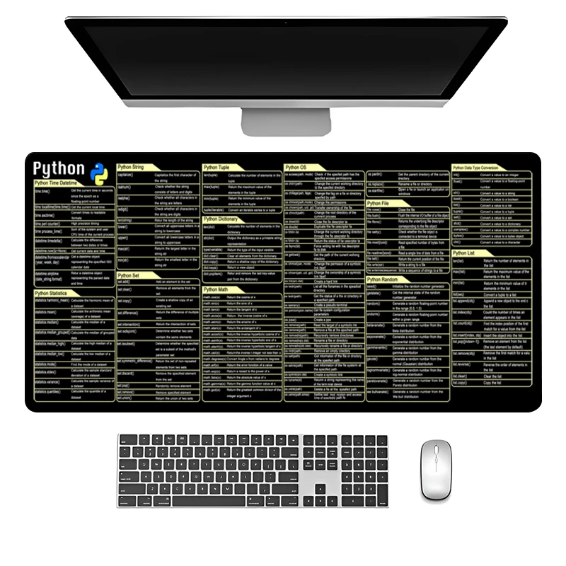 Python Programing Mouse Pad Large for Pycharm Shortcuts Cheat Sheet Keyboard Mousepad Software Web AI Engineer Desk Mat Office 2