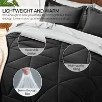 Queen Comforter Set 7 Pieces Bed in a Bag - Soft Microfiber Reversible Black Bedding for All Seasons 3