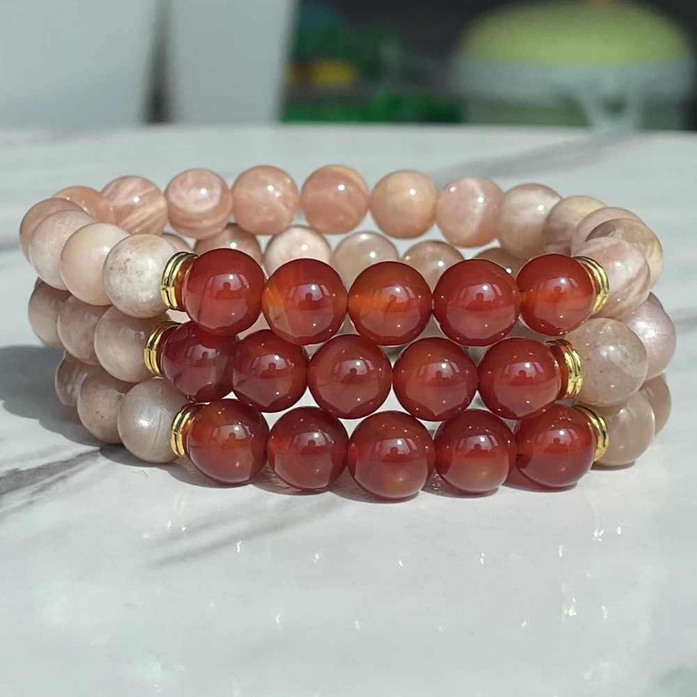 

MG2032 8 мм сердолический браслет Sunstone комплект женских натуральных драгоценных камней бисер энергетические ювелирные изделия