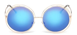 Vintage Oversized Round Mirror Sunglasses with Metal Frame (Gold blue)