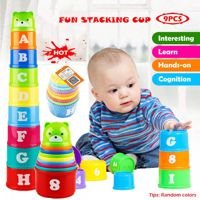 Figure & Letters Children Educational Toys Baby Fun Stacking Cups Toy Fun Rainbow Cups Stacking Tower Mini Bear Toy Gifts 1