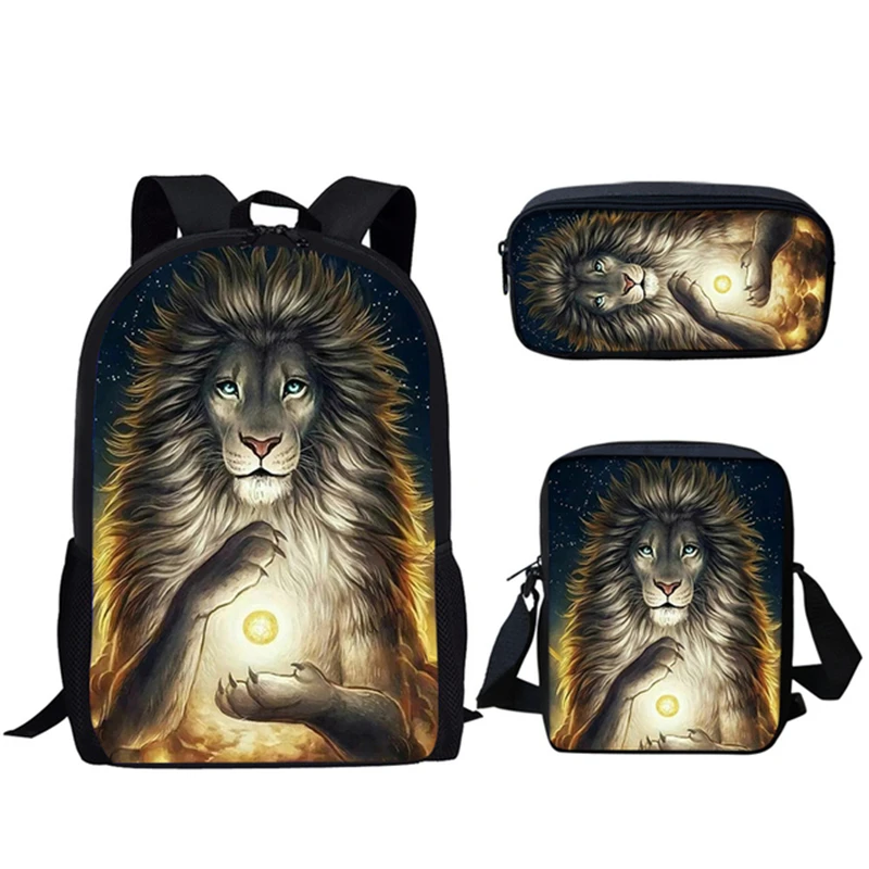 Classic Tiger Lion leopard Bear 3D Print 3pcs/Set pupil School Bags Laptop Daypack Backpack Inclined shoulder bag Pencil Case