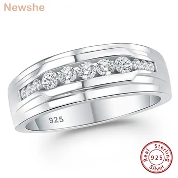 Newshe Full Moissanite Wedding Band for Men 925 Sterling Silver Engagement Rings Pave Round Eternity Promise Ring Size 7-13 1