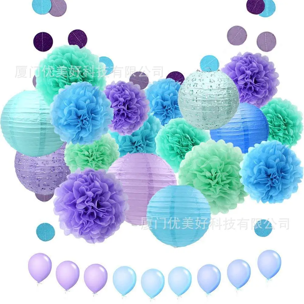 Purple Paper Flower Ball Lantern Mermaid Party Decorations Suit Baby Birthday Party Rose Petals Decorations