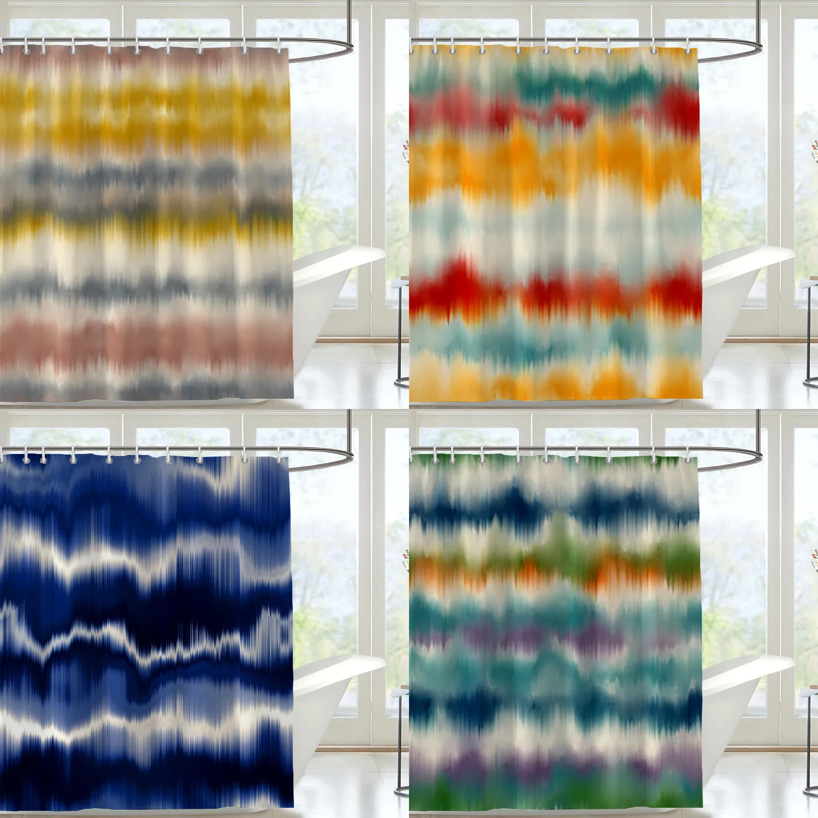 

Tie Dye Colorful Rainbow Shower Curtain Abstract Curtains Waterproof Fabric Sets with Hooks for Bathroom Decor