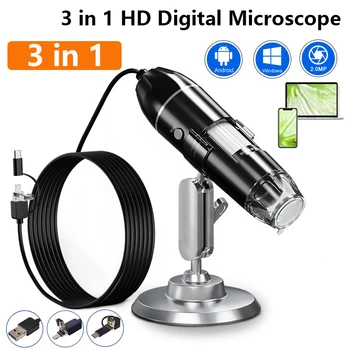1600X 3-in-1 Digital Microscope Camera Portable LED Magnifier with Type-C USB Charging 1