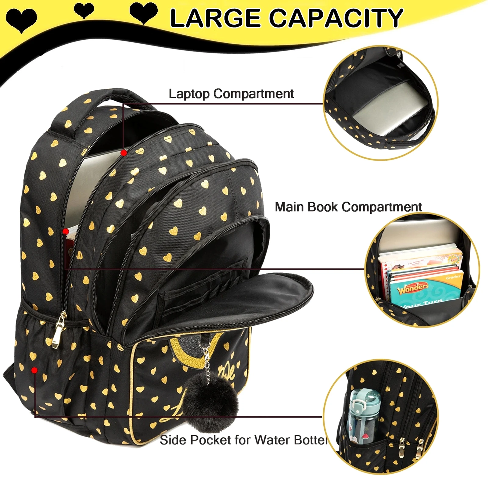 3PCS Kids Backpacks for Girls Cute Girls Backpacks Set with Lunch Box Pencil Case Elementary Students School Bag Kids Travel Bag 3