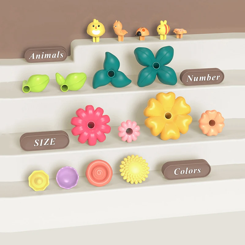 42-93PCS DIY Flower Garden Building Blocks Assembly Brick Rainbow Stacking Construction Set Educational Toys for Toddlers Girls