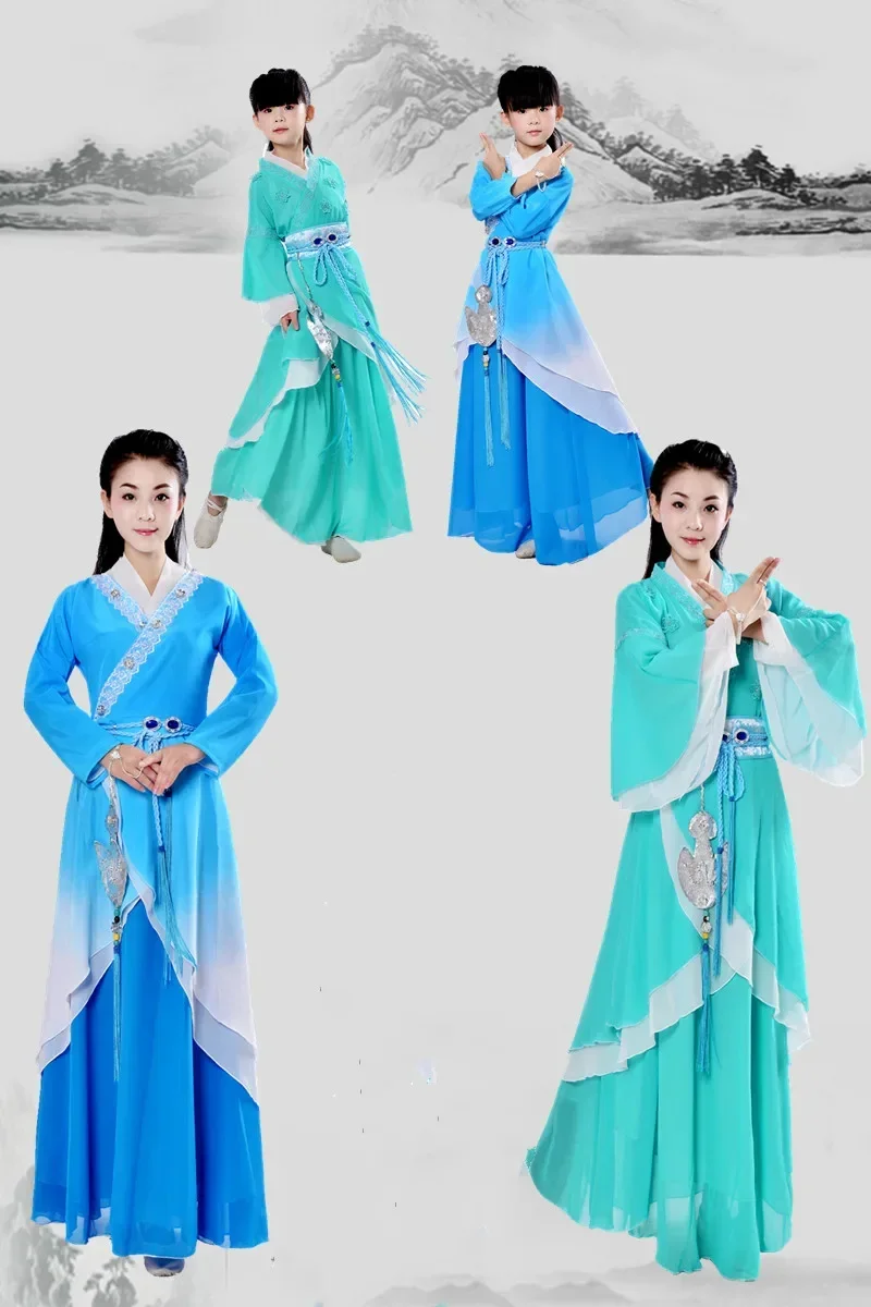 

New Design Chinese Traditional Women Hanfu Dress 2 Color Chinese Folk Dance Stage Costumes for Girls Women