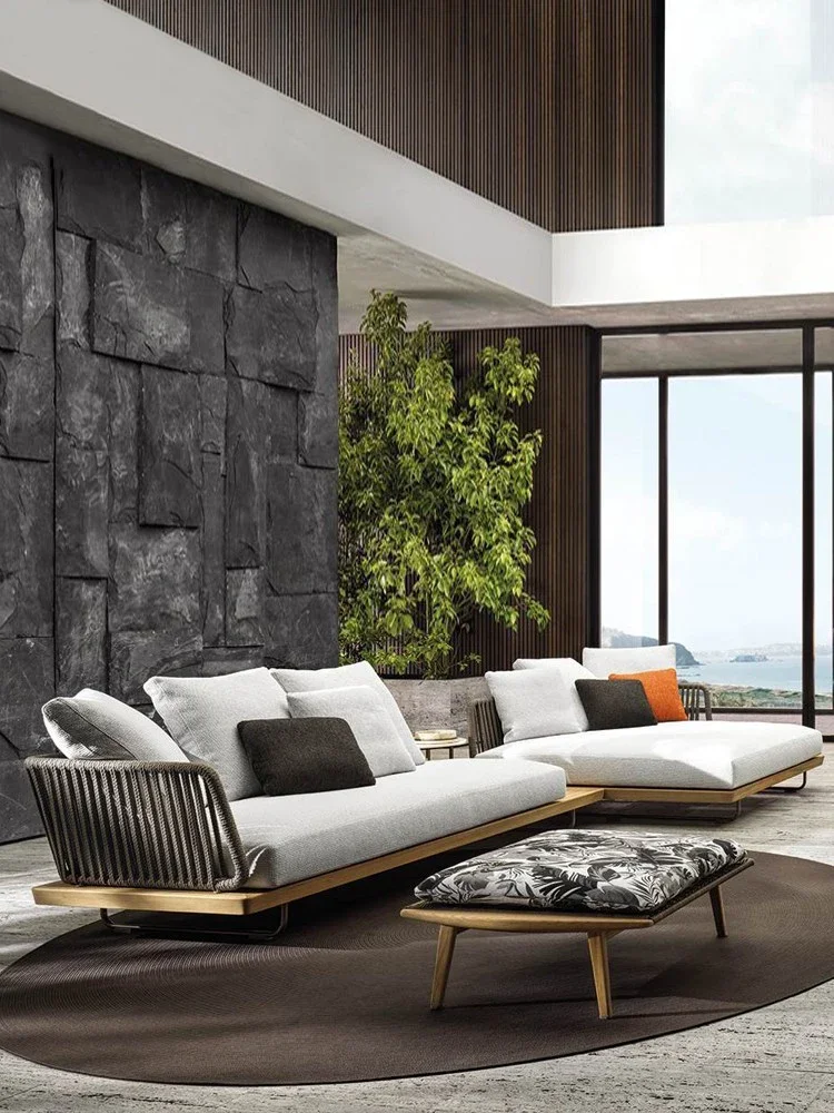 

Custom outdoor sofa courtyard outdoor rattan furniture designer balcony garden villa hotel sofa chair coffee table combination