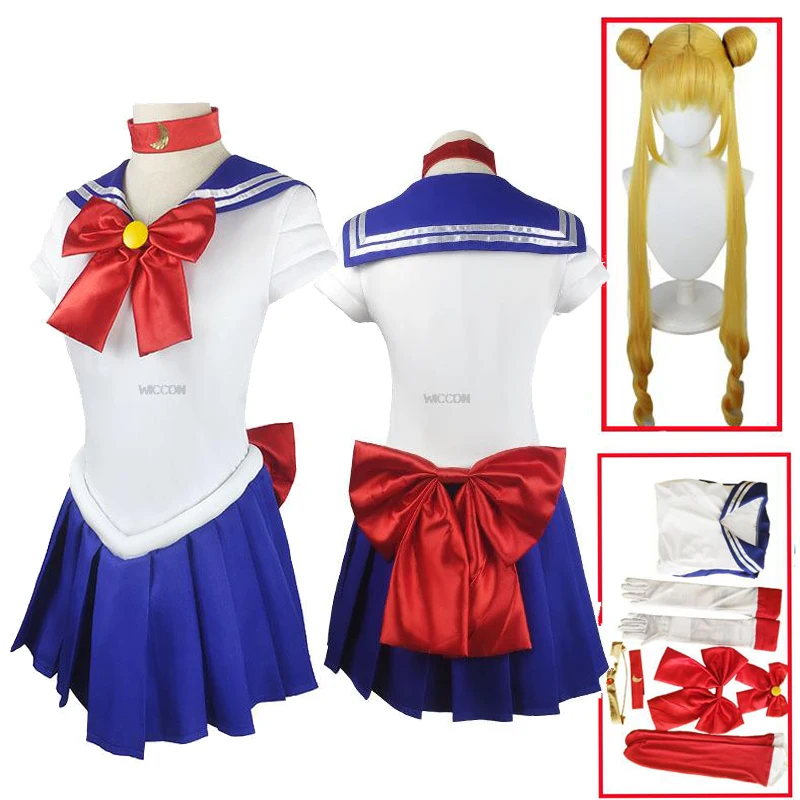 

Anime Sailor Moon Cosplay Costume Tsukino Usagi Uniform Dress Outfits Cosplay Yellow Wig Halloween Carnivl Party Women Kids