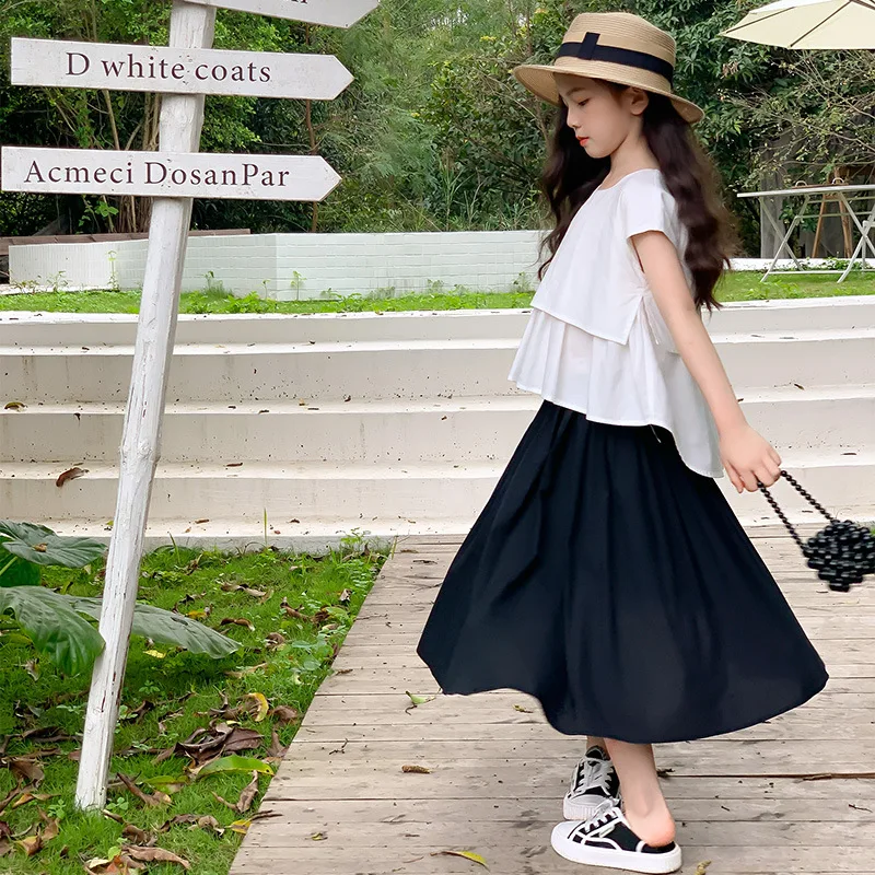

Teen Girls Outfits Casual Cotton Kids Clothes Sets for Children Summer Short Sleeve T-shirt Pleated Skirt Two Pieces 7-12 Years