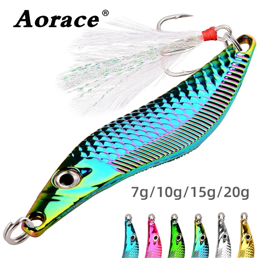 Aorace métal VIB sangsue Spinners cuillère leurres 7g-20g appât artificiel avec crochet à plumes matériel de pêche de nuit pour bar brochet perche