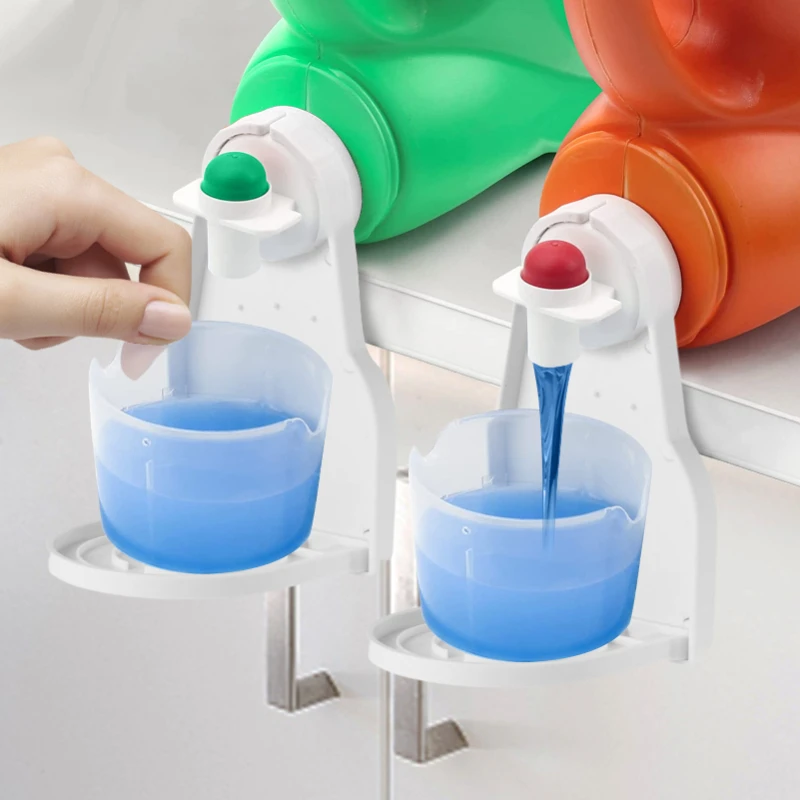 Distributeur De Lessive 2,5 L Avec Robinet - 2 Ensembles - Pour Buanderie, Avec Gobelet Doseur - Couvercle Bambou