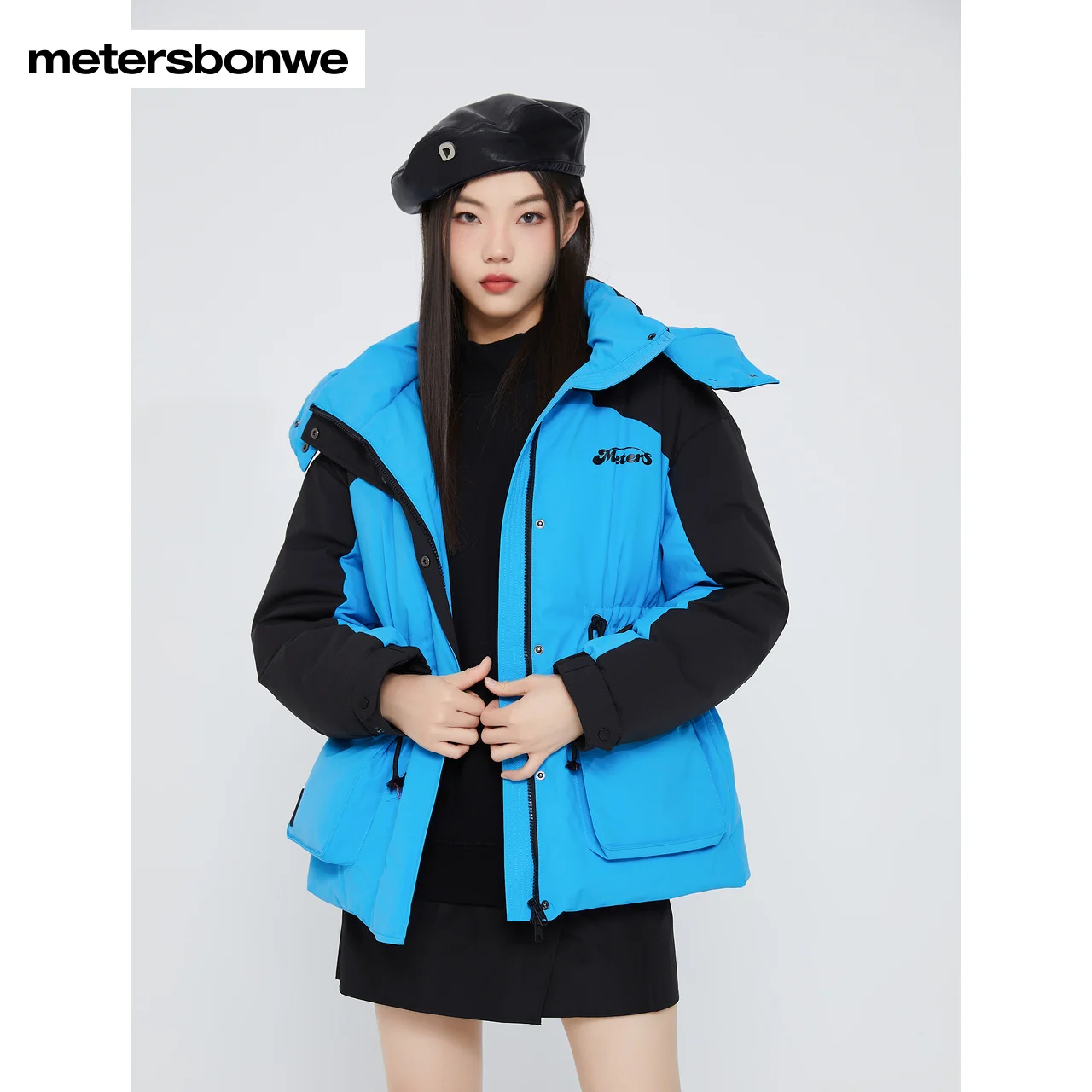 Metersbonwe Women's 22New Camouflage Color Cargo Hooded Down Jacket 80%Duck Down Medium Length Thick Warm Wear Loose Winter Down