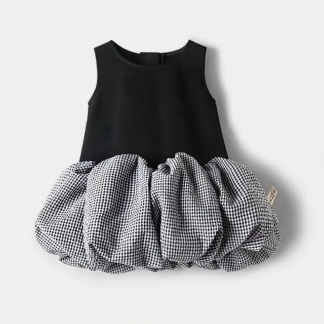 فستان صيفي بدون أكمام للفتيات الكوريات لعام 2025 فساتين غير رسمية منقوشة مرقعة موضة ملابس أطفال فساتين أطفال