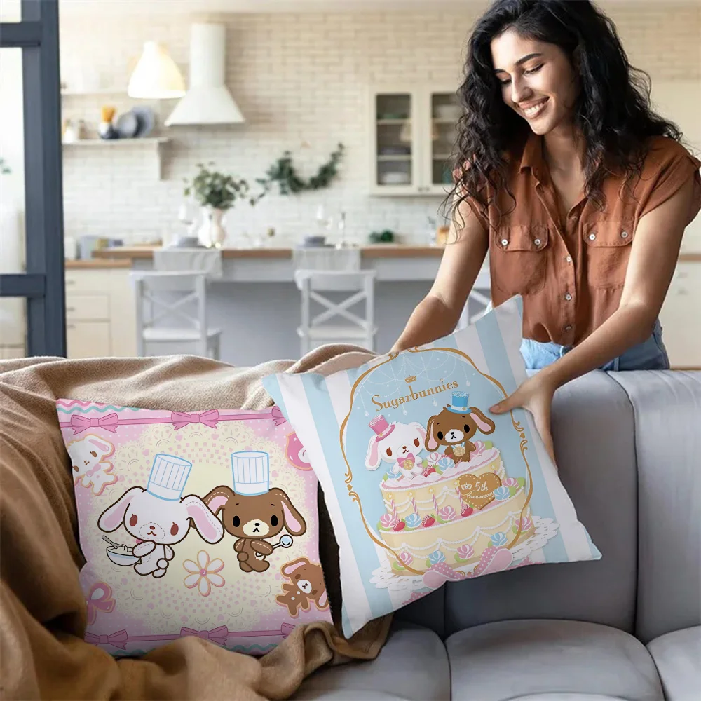 S_Sugarbunnies Anime Pillow Covers Cartoon Sofa Decorative Home Double-sided Printing Short Plush Cute Cushion Cover 3