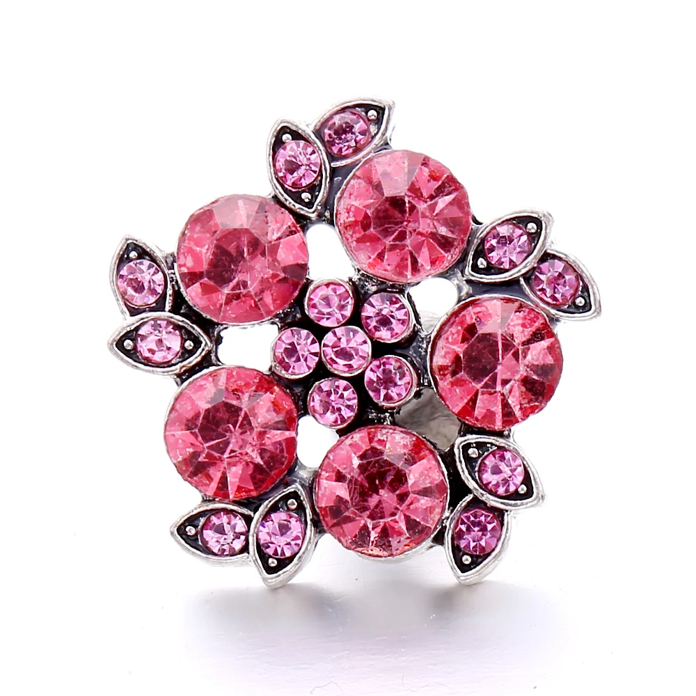 15pcs Rhinestone Crystal Flower 18mm Snap Buttons Fit Snap Button Bracelet Necklace Jewelry