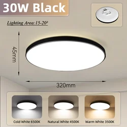 Modern Waterproof LED Ceiling Light - Round, Indoor Lighting for Bathroom, Living Room, Kitchen, or Balcony - 30W/18W, 220V (Natural White)