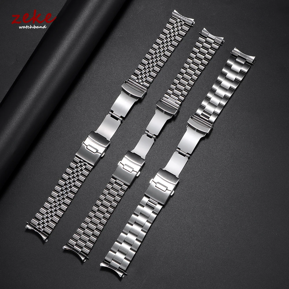 Premium Solid Stainless Steel Sport Watch Band with Curved Ends - Men's Strap in Multiple Sizes
