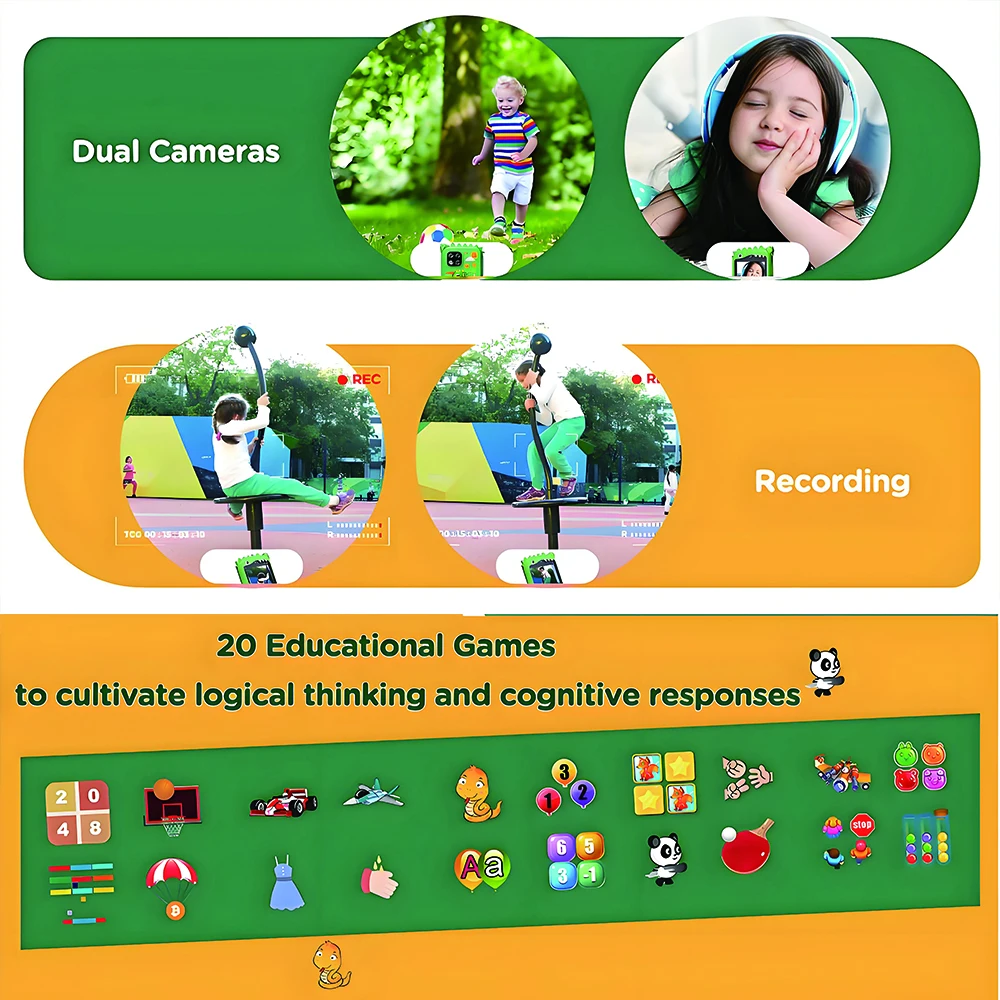 Smart Phone Toy Kids Unicorn Mini 20 Games Dual Camera 8G SD Card