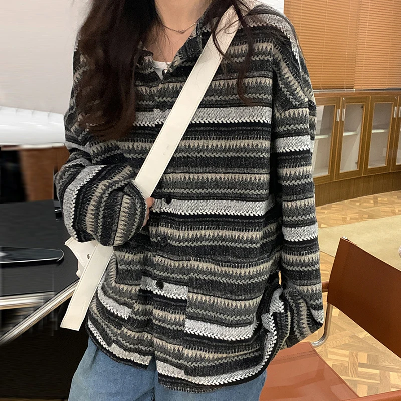 Grandpa Sweater Women Striped Oversize Button Up Knit Cardigan Grunge  Aesthetic Outfit - Cardigan - AliExpress