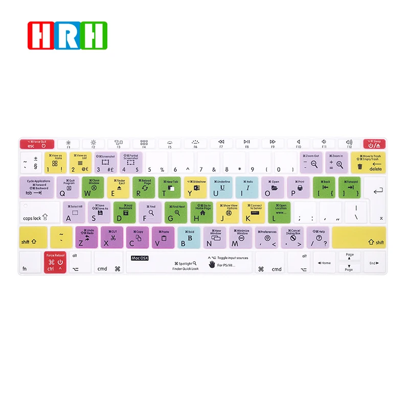 

HRH Shortcut Keyboard Skin Cover For 12"with Retina Display A1534 A1931 Pro New 13"Pro Non-Touch Bar A1708 A1988 +EU version