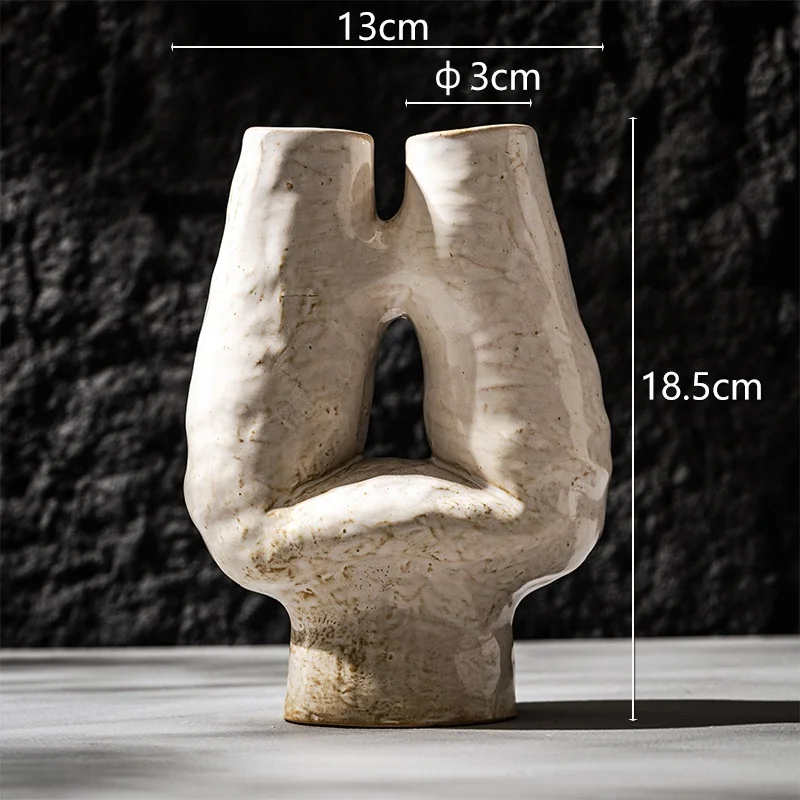 CAPIRON Double Mouth H Vase Ceramic Porcelain Nordic Boho Wabi-sabi Decorative Flowerpot for Dried Flower Pampas Grass Office 5