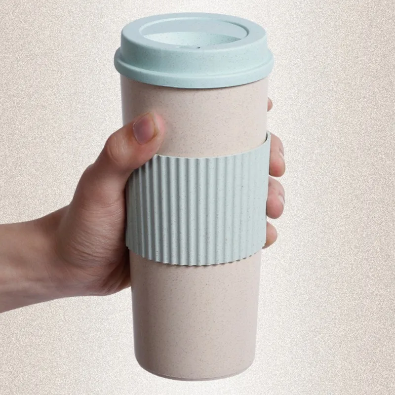 350/450/550ml 밀짚 커피 컵 뚜껑이있는 휴대용 고온 방지 워터 컵 재사용 가능한 친환경 여행 머그잔