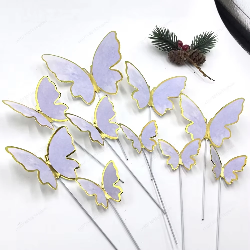 Purple Pink Butterfly Cake Topper - Elegant Birthday & Wedding Decoration