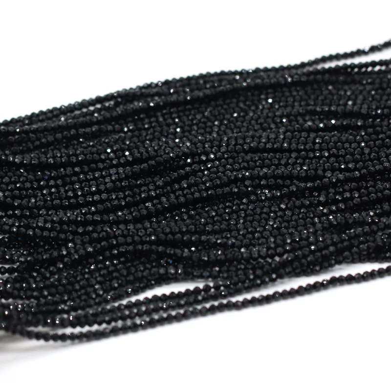 2mm Black Natural Semi-Precious Stone Spinel Loose Bead