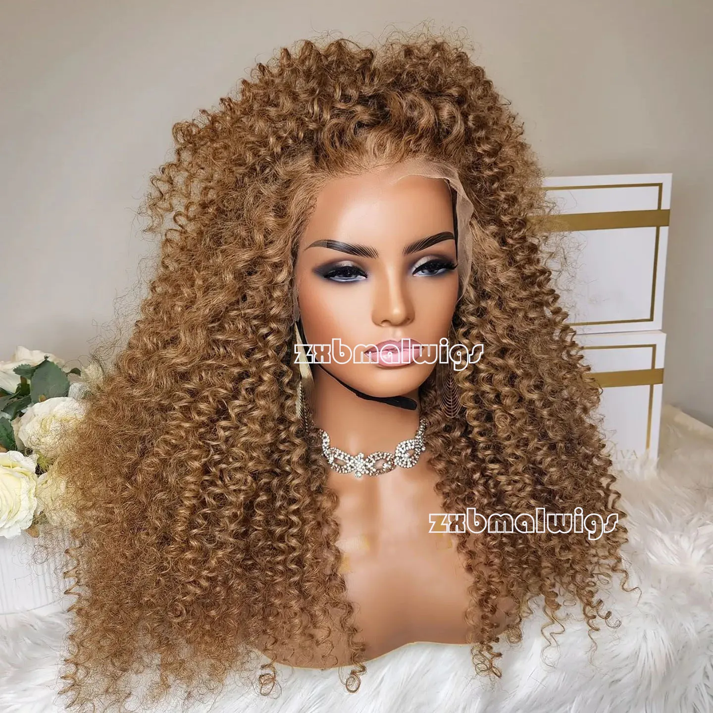 Blonde Soft Glueless 180Density 26“ Kinky Curly Lace Front Wig For Women Daily