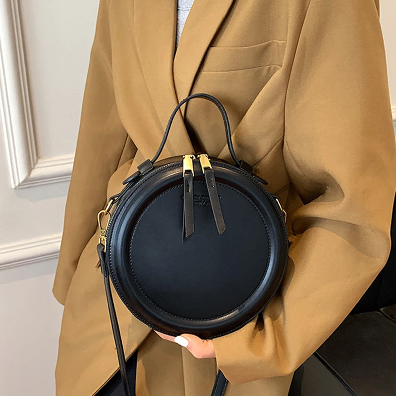 Madosh Genuine Leather Round Crossbody Bag - Small Circular Purse With Adjustable Strap, Black - View #14