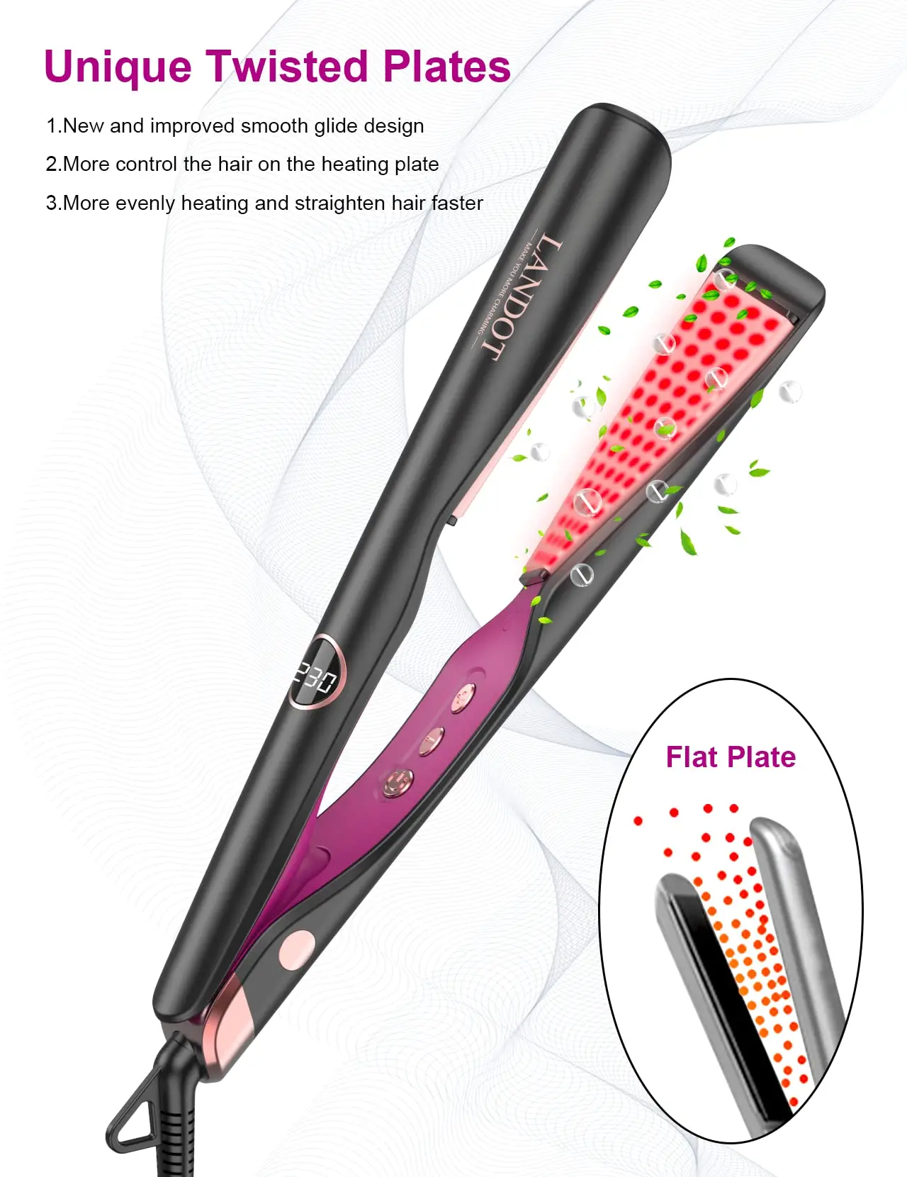 Landot Straightening Curling Iron Combo for Curl Wave Straighten Women Hair-1 Inch Dual Voltage HS168 landot