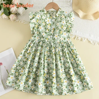Bear Leader Girls Casual Dresses 2022 New Summer Kids Baby Flowers Print Costumes Floral Party Birthday Princess Vestidos 2-6Y 1