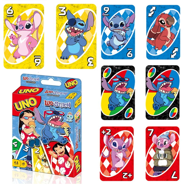 Mattel 게임 UNO LILO 및 스티치 카드 게임, TV 쇼 테마 그래픽 및 특별 규칙, 2-10 인용, 가족의 밤 