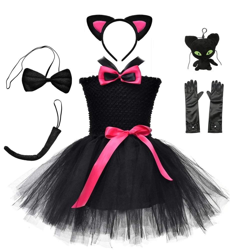Cosplay costume animal tutu skirt outfit Black Cat Costume For Baby Girls Animal Tutu Dress Kids Cosplay Pet Birthday Party Children Halloween Outfit