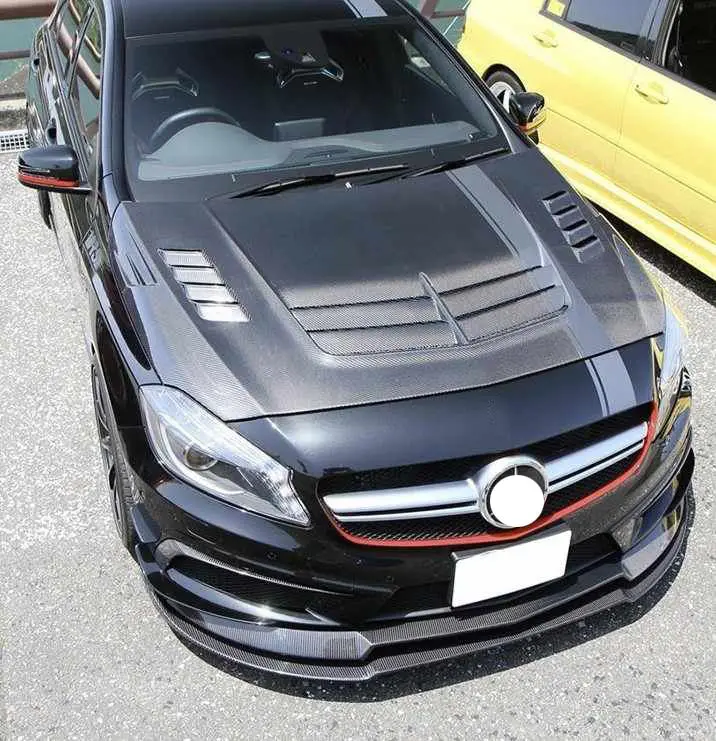 A45 W176 カーボンファイバーベントボンネットフード、メルセデス 